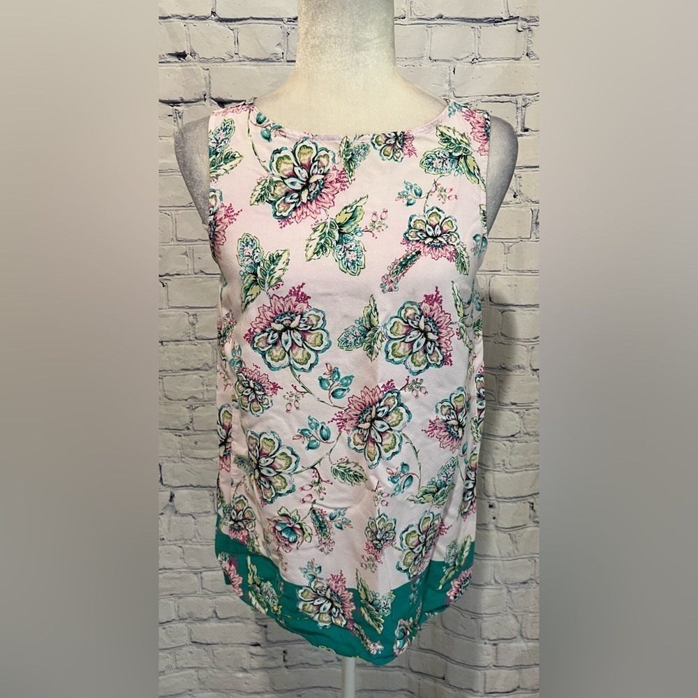 J. Jill Tank Blouse Shirt Sleeveless Rayon Floral Top Size Small
